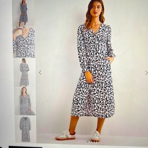 Boden Through Midi Tea Dress 6 P Navy, Flower Garden